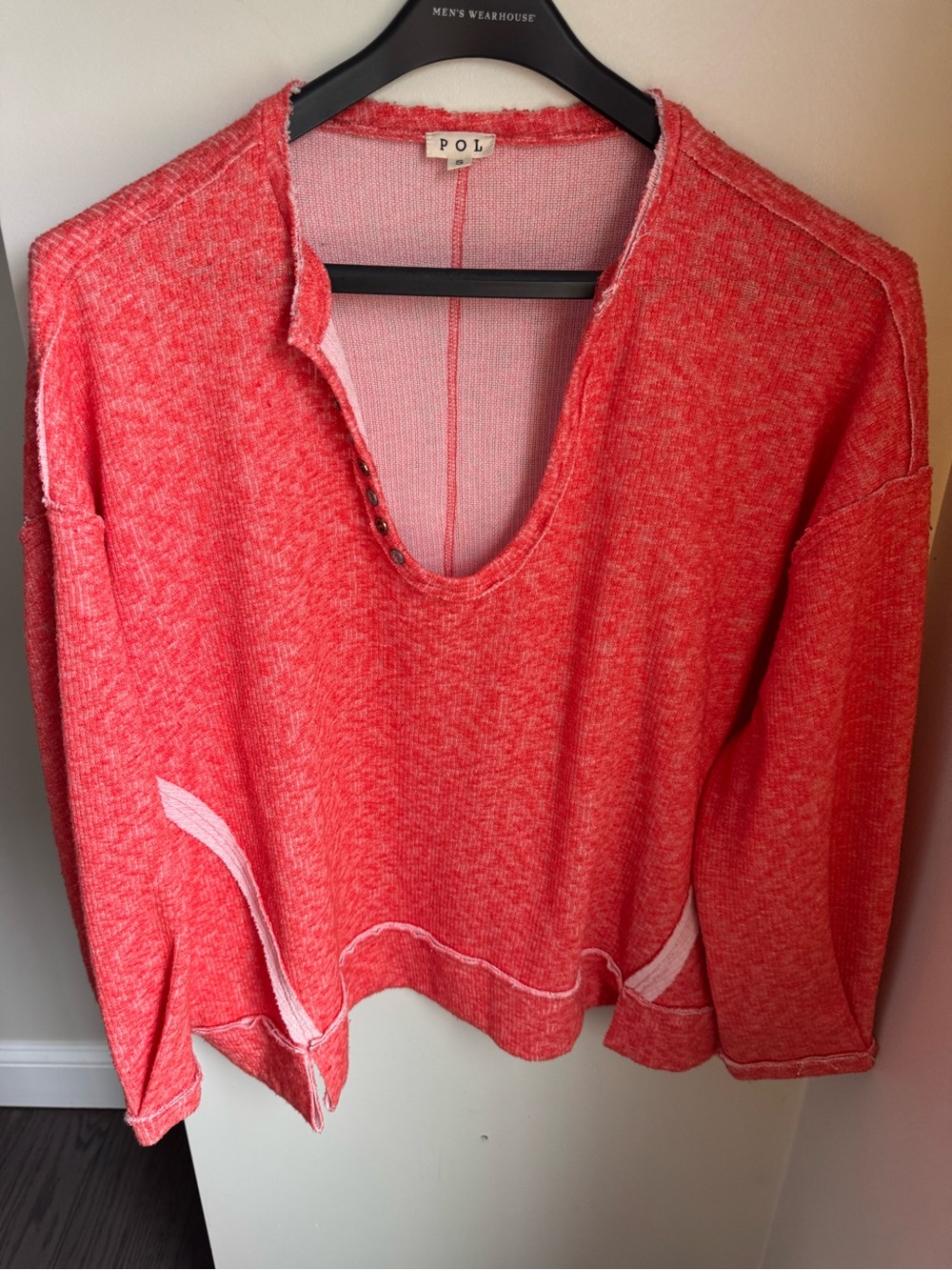 Pol Women’s Coral Long Sleeve Waffle Knit Small